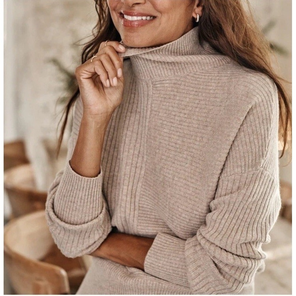Summersalt The‎ Luxe Wool Cashmere Funnel Neck Pullover Sweater L Lightweight